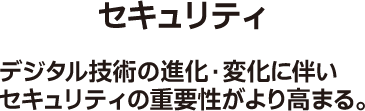 セキュリティ デジタル技術の進化・変化に伴いセキュリティの重要性がより高まる。